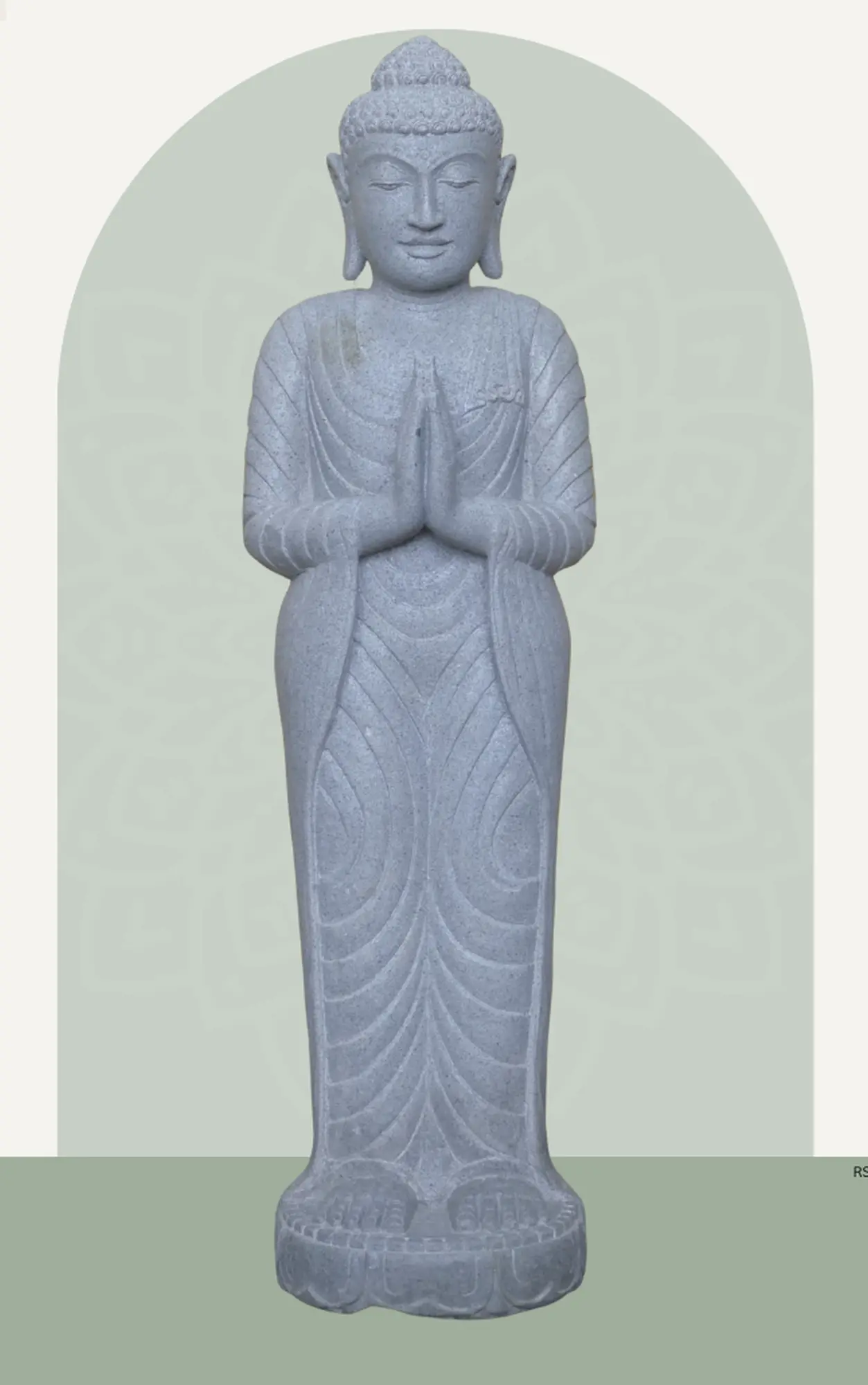  Product image 1 of the product “Standing Buddha made of Riverstone, position Namaskara , H. 118cm. ”